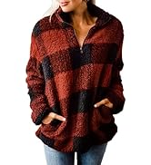 ZESICA Women's Plaid Long Sleeve Zipper Sherpa Fleece Sweatshirt Pullover Jacket Coat with Pockets