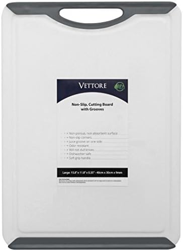 Vettore Non Slip Poly Cutting Board With Juice Groove Dishwasher Safe BPA Free Plastic FDA Approved Rubber Feet (15.8" x 11.8", Grey)