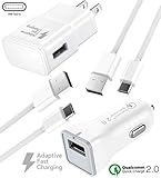 LG V30 USB Type-C Cable Quick Fast Wall Charger LG G6, G5, V20, Samsung Galaxy S8 S9 Plus, Google Pixel 2, Nexus 5X 6p, GoPro5 OnePlus 5, HTC U11 by ixir (Wall Charger + Car Charger + 2 Cable)