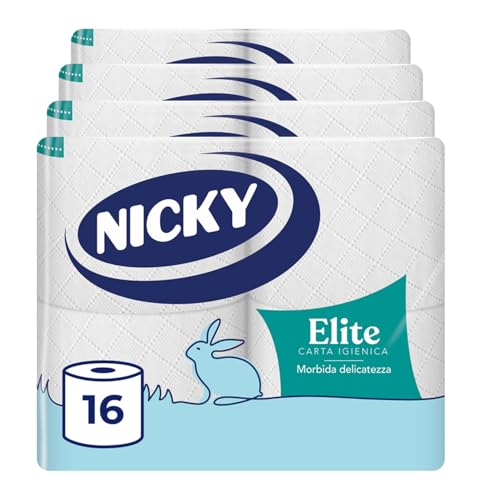 Nicky Elite - 16 Rotoli di Carta Igienica, 170 Soffici Fogli a 3 Veli, Morbida e Resistente a Contatto con la Pelle, Dermatologicamente Testata, Carta 100% Certificata FSC