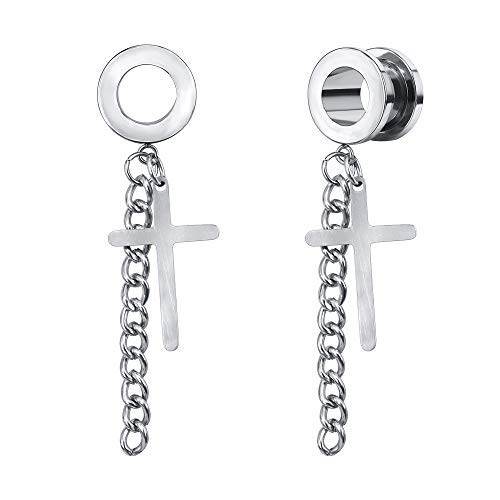 Cool Surgical Steel Ear Tunnel Feather Chain Dangle Gauge Flesh Tunnel Plug for Ear Stretching Piercing (Style 2, Gauge=4g(5mm))
