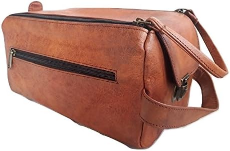 Leather Vintage Toiletry Bag Shaving Kit Case Dopp kit Handmade Brown Organizer Make up Pouch Case with Buckle Closure by The Leather Artistry