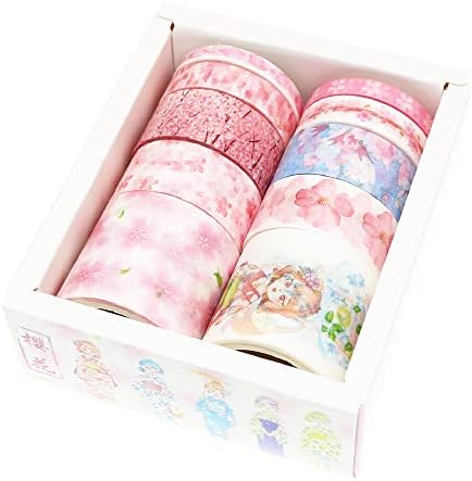 BITEYI Washi Tape Set 10 Rolls Masking Tape Multi-Pattern-Themes Sticky Paper Tapes for DIY Decorative Craft,Bullet Journal,Gift Wrapping,Scrapbook (Cherry Blossoms)