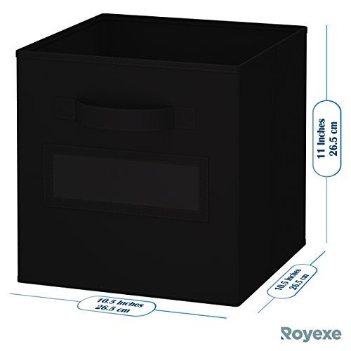 Royexe - Storage Cubes - (Set Of 8) Storage Baskets | Features Dual Handles & 10 Label Window Cards | Cube Storage Bins | Foldable Fabric Closet Shelf Organizer | Drawer Organizers And Storage (Black)