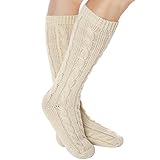 Women Slipper Crew Floor Non Skid Socks House Cable Knit Leg Warmers Knee High Length for Winter Solid Ivory