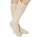 Women Slipper Crew Floor Non Skid Socks House Cable Knit Leg Warmers Knee High Length for Winter Solid Ivory