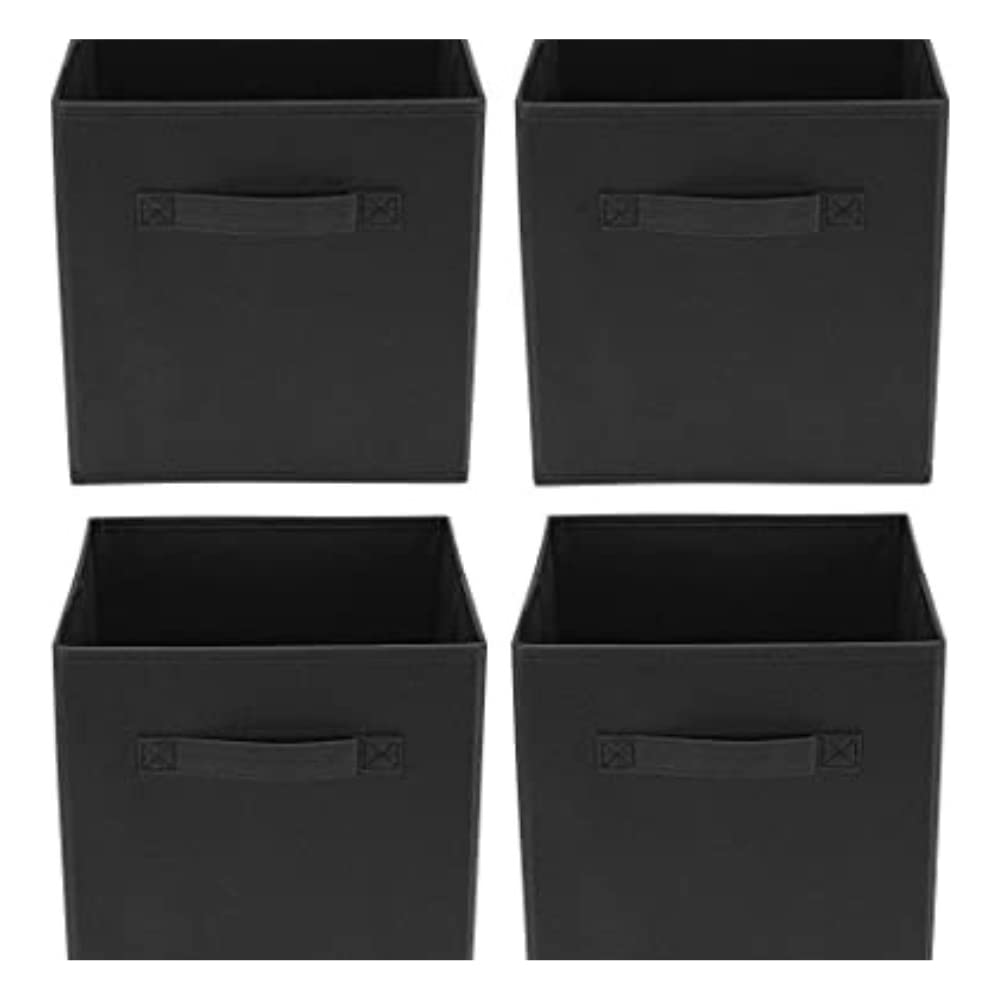 RampSupplies Black Foldable Storage Cubes with Handles, 30cm x 30cm x 30cm,Fabric Storage Boxes, Toy Baskets for Baby Clothes Home and Office Room Organizers (Black)