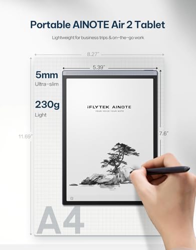 AINOTE Air 2, 8.2" AI Smart E Ink Tablet with Stylus & Adjustable Light, AI Model-Powered Multi-Language Transcription, Paper Note-Taking Tablet Digital Notebook Schedule Management for Meetings Study