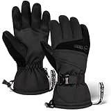 Winter Ski & Snow Gloves for Men & Women - Waterproof & Windproof Snowboard Gloves for Skiing, Snowboarding & Shoveling - With Wrist Leashes, Nylon Shell, Thermal Insulation & Synthetic Leather Palm