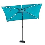 Toucan Outdoor 6.6 by 10 Feet Deluxe Solar 26 LED Lighted Rectangular Patio Umbrella, Tilt and Crank, Turquoise