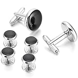 MOWOM Silver Gold Black Rose Gold Rhodium Plated Enamel Cufflinks Stud Set Tuxedo