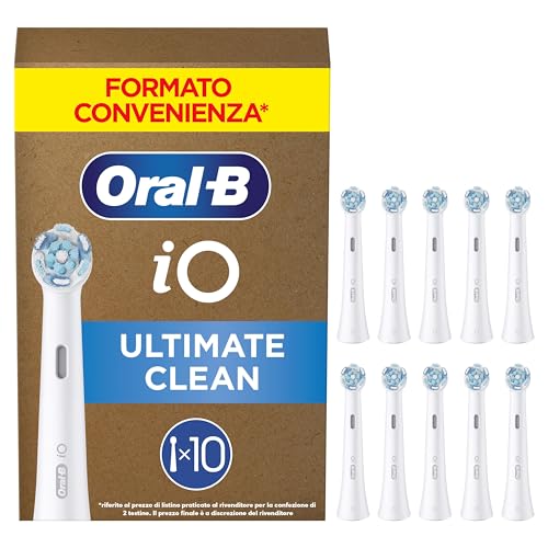 Oral-B Testine di Ricambio iO Ultimate Clean, Bianche, 10 Ricambi - 10 Testine di Ricambio per Spazzolino Elettrico, Rotonde Originali, Rimozione Profonda Della Piastra Batterica
