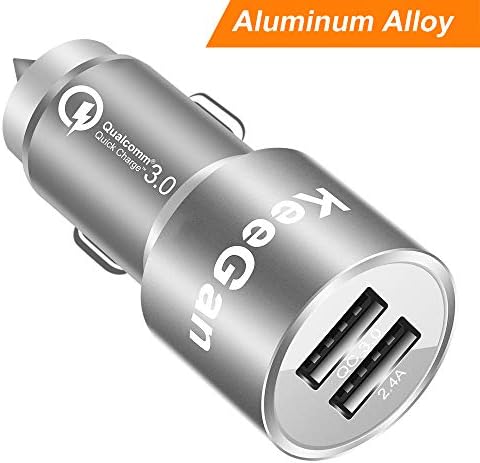 KeeGan QC 3.0 Car Charger, Fast Dual USB Car Charger 30W Aluminum Alloy Adapter with 2 Smart Port Compatible Samsung S9 S8 S7 S6 Plus Note 9 8 iPhone Xs X 8 7 and More | Qualcomm Certified (Sliver)