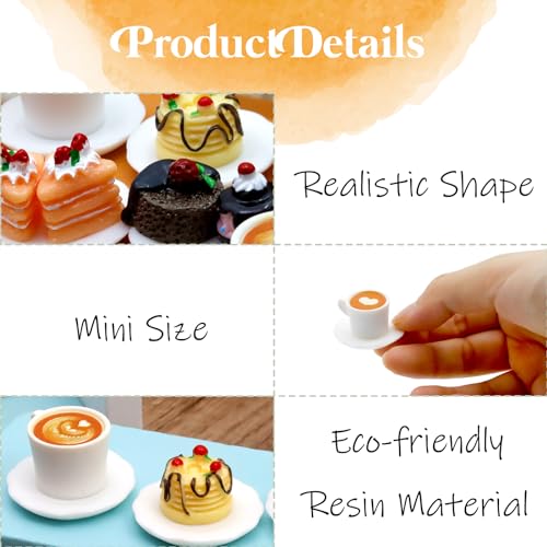 Hiawbon 24 Pcs Miniature Food Kitchen Decoration Sets 1:12 Miniature Coffee Mugs Cakes Dessert Model Pretend Coffee Food Miniatures Decor Cake Toppers for DIY Mini Kitchen Micro Landscape