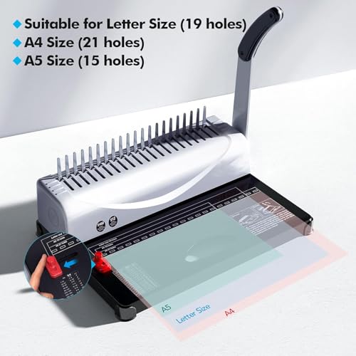 MANYUK 21Holes Binding Machine, Comb Binding Machines with 100PCS Comb Bindings Spines, 450 Sheets Book Binder for Letter Size, A4, A5 Paper