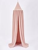 Wilhunter Kids Bed Canopy Princess Castle Mosquito Netting Girls Bed Curtains Hanging Round Dome Tent Children's Reading Nook Indoor Outdoor Games Cotton Canvas Pink (Pink)