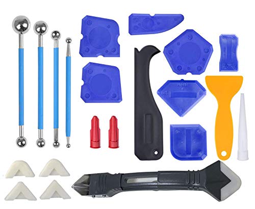 VERNUOS Caulking Tool Kit, Caulking Tools Silicone Sealant Finishing Tool Grout Scraper Caulk Remover Caulk Nozzle Caulk Caps with 4 Metal Ball Tile Caulk Finishing - Thumbnail 7