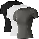 Loovoo Women Workout Shirts 1/2/3 Pack Athletic Compression Tee Dry Fit Yoga Gym Basic Tops