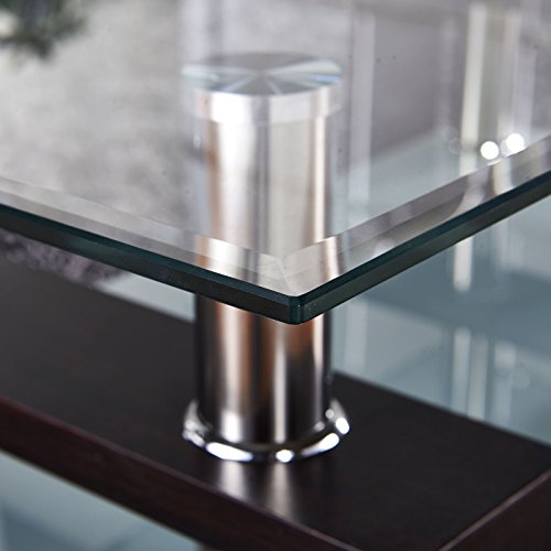 Mecor Rectangle Glass Coffee TableWalnut Modern Side Coffee Table with