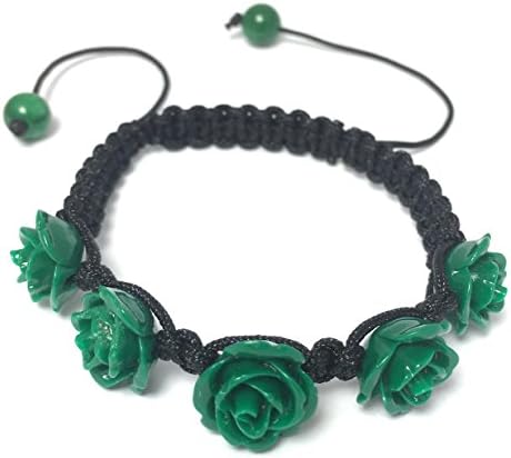 Alice Yan Jewelry Green Rose Bracelet flower Bridal Bridesmaid Hypoallergenic Flexible Size 7" 7.5" 8" 8.5" 9" 9.5" 10" 10.5" Drawstring (Green)