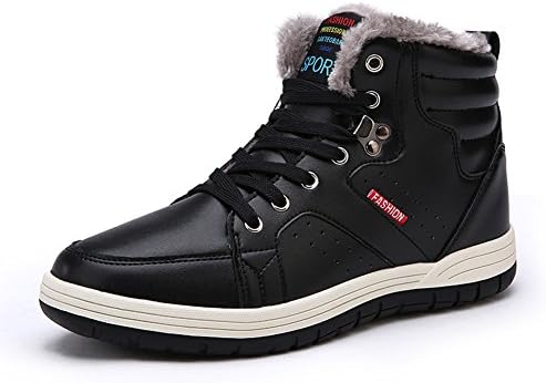 Laiwodun Men's Sneakers Snow Boots Warm Leather Fur Lined Non Slip Casual Outdoor Boots High Rise Skateboarding Shoes
