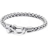 Azubpi 316 Mens Women Silver Stainless Steel Dragon Bone Chain Bracelet Horseshoe Bolt Anchor Clasp 8.26" Nautical Jewelry for Men Women, Unisex