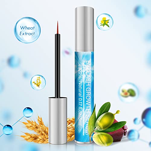Eyelash Growth Serum, Lash Serum Vegan Eyelash Serum for Longer Thicker Full Natural Eyelashes, Hormone-Free & Prostaglandin Free without Harmful Additives, 2-in-1 Eyebrow Serum 5 ml
