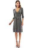 PattyBoutik Women V Neck Faux Wrap Long Sleeve Knit Dress