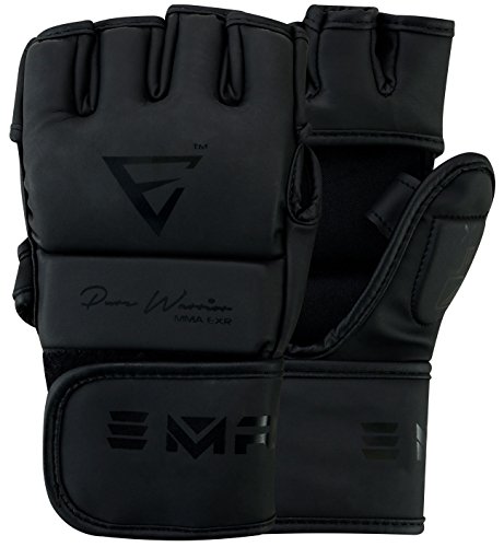 EMRAH Pro Style MMA Grappling Gloves Martial Arts Sparring Punching Bag Cage Fighting Maya Hide Leather Mitts UFC Training - X (Large, Matt Black)