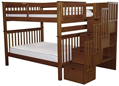 Bedz King Stairway Bunk Beds Full over Full with 4 Drawers in the Steps, Espresso