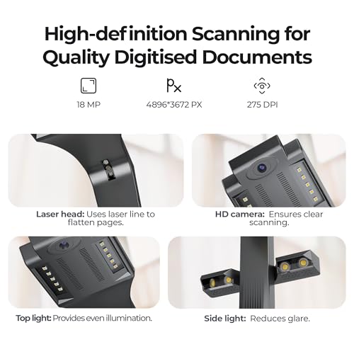 CZUR ET18 Pro Professional Book Scanner, 18MP HD Camera Document Scanner with OCR, Converts Documents to PDF, Word, Tiff, Excel, Compatible with Windows macOS