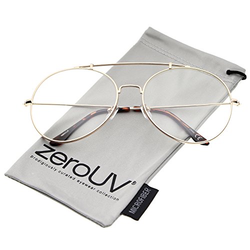 Classic Oversize Metal Frame Slim Temple Crossbar Clear Lens Round Eyeglasses 59mm (Gold/Clear)