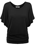 Amstt Womens Pure Color Short Sleeve Boat Neck Dolman Drape Tunics Top