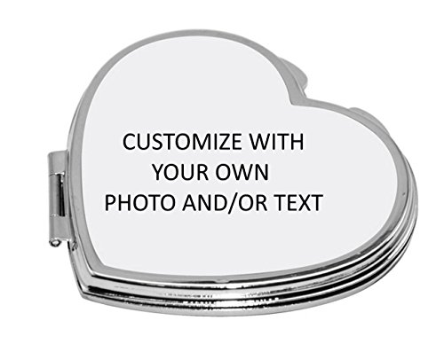 Make Your Own Mirror -- Personalized Compact Makeup Mirror with Photo & Text, Stainless Steel Pocket Mini Personal Travel Mirror,Customized Birthday/Valentines Day/Christmas Gift for Girls,Women,Heart