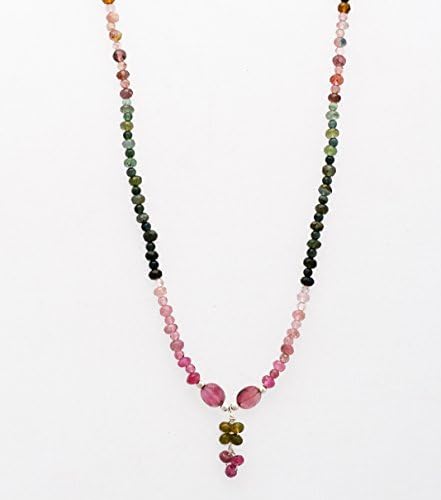 Handmade Pink-Green Tourmaline Beaded Necklace Strand with Sterling Silver findings 16"