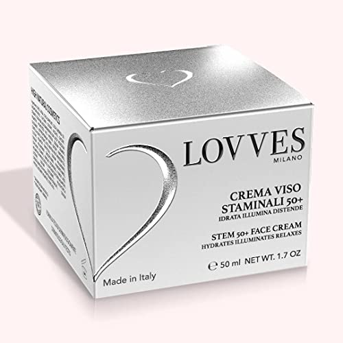 LOVVES Face Cream Stem Cells 50+, High Natural Cosmetics, Anti-Wrinkle, Anti-Aging Face Cream for Mature Skin, Moisturizing, for Day and Night, Glass Jar Format 50 ml