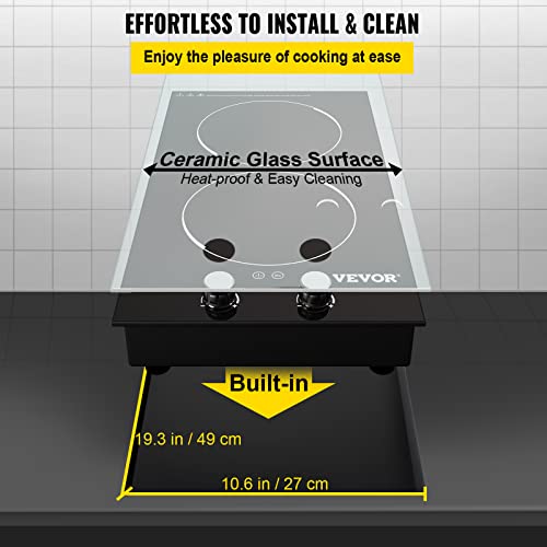 VEVOR Builtin Induction Cooktop, 11 Inch 2 Burners, 120V Ceramic Glass