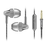 Headphones, Metal Earbuds Bass In Ear Earphones Stereo Cell Phone Headset with Microphone & Remote Control for Apple iPhone iPod iPad Samsung HTC LG Android Smartphones MP3 Plays (Grey)