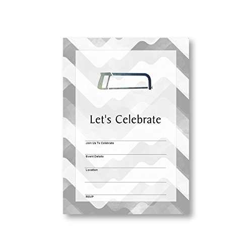 Hacksaw Cut Saw Mechanic Garage, Flat Party Invitation Card, 12 Cards at 5x7, with White Envelopes, Item 256092 - Thumbnail 2