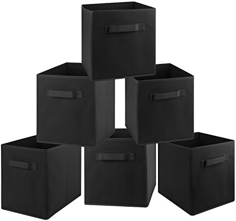 Bulletsky Fabric Foldable Storage Box File Box One Cloth Handle Multifunctional Storage Box Nonwovens 6 packs (Black)