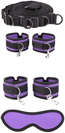 BaseTone Soft Adjustable Hand Cuffs Straps for Legs, Ankles and Hands, Under the Bed Restraints Kits Almost Fits Any Size Mattress (Purple)