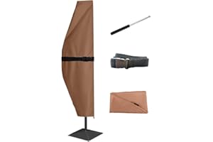 CoverFml Patio Umbrella Cover with Rod, for 10Ft to 11Ft Offset Umbrella,Curved Cantilever and Straight Pole Parasol, Protective Waterproof and UV-Resistant, Banana Style Covers, with Zipper M