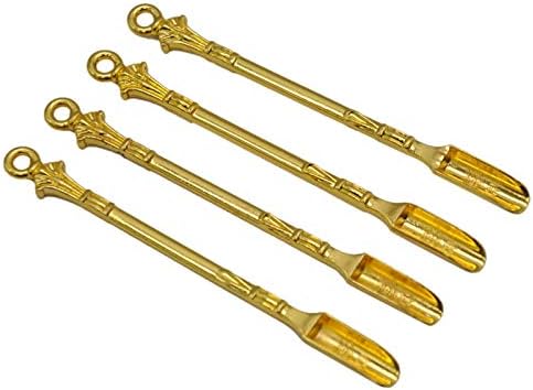 Yushen 4Pcs Mini Snuff Medicine Shovel Spoons Pendant Charms Gold Tone for Sniffer Snuff Powder Hookah Shisha Water Pipe Grinder Accessories