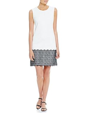 Black Women's Sheath Lace-Trim Dress White 12