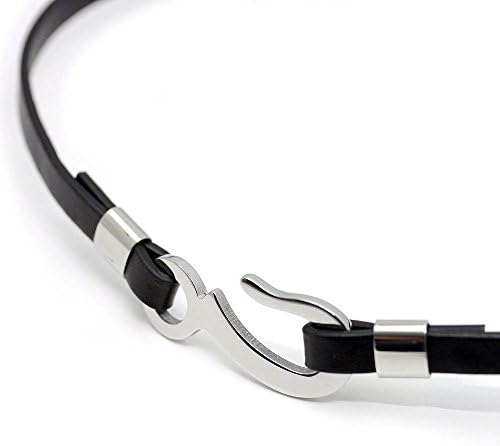 シルバーワン フロントフック 平レザー チョーカー メンズ Bo 黒 ブラック 長さ45cm