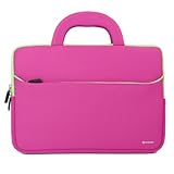 11.6-12.2 inch Tablet Sleeve, Evecase 11.6~12.2 inch Tablet/Notebook/Chromebook/Ultrabook Sleeve, Ultra-Portable Neoprene Zipper Carrying Case Bag with Accessory Pocket - Hot Pink/Green Trim