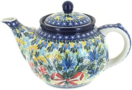 Blue Rose Polish Pottery Day Lily Bouquet Medium Teapot