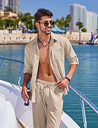COOFANDY Men's 2 Piece Linen Sets Casual Long