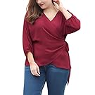 Agnes Orinda Women's Plus Size Batwing Sleeves Chiffon Self Tie Wrap Top 2X Red
