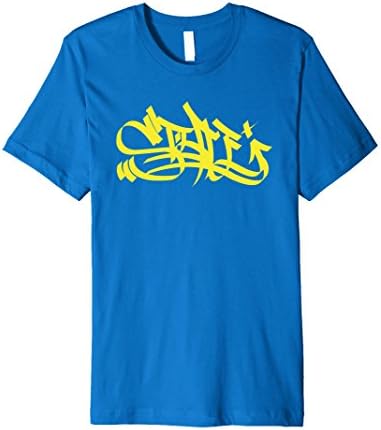Mens Graffiti Art TShirt | Yellow Calligraphy Large Royal Blue